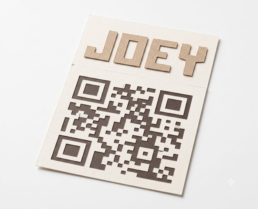 כרטיס QR מנייר עם הלוגו של JOEY